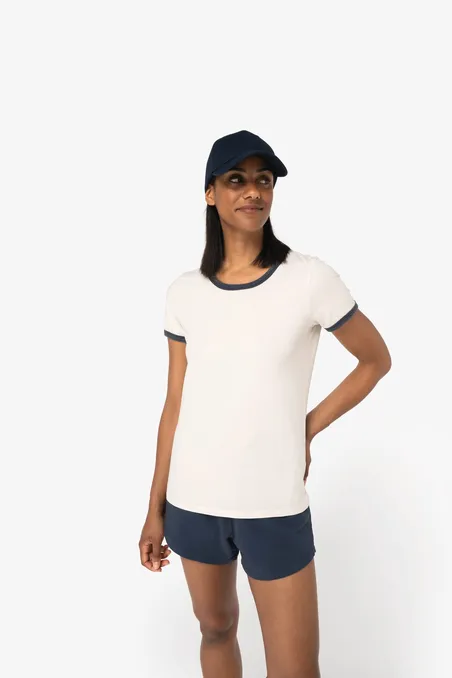 T-shirt ringer écoresponsable à bords contrastés effet délavé femme
