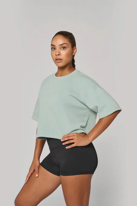 Sweat-shirt crop à manches courtes col rond femme
