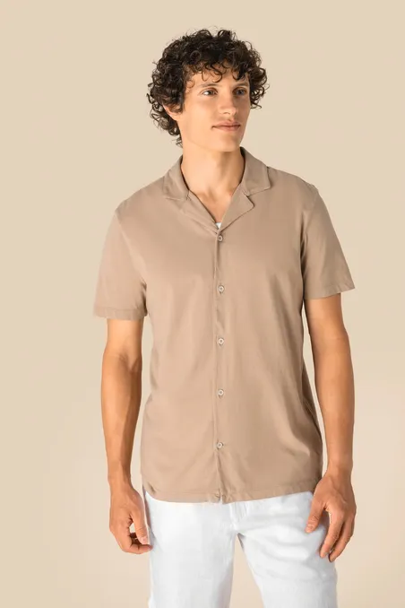 Chemise écoresponsable à col bowling délavée en jersey manches courtes homme