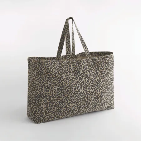Sac cabas oversize en toile imprimé léopard